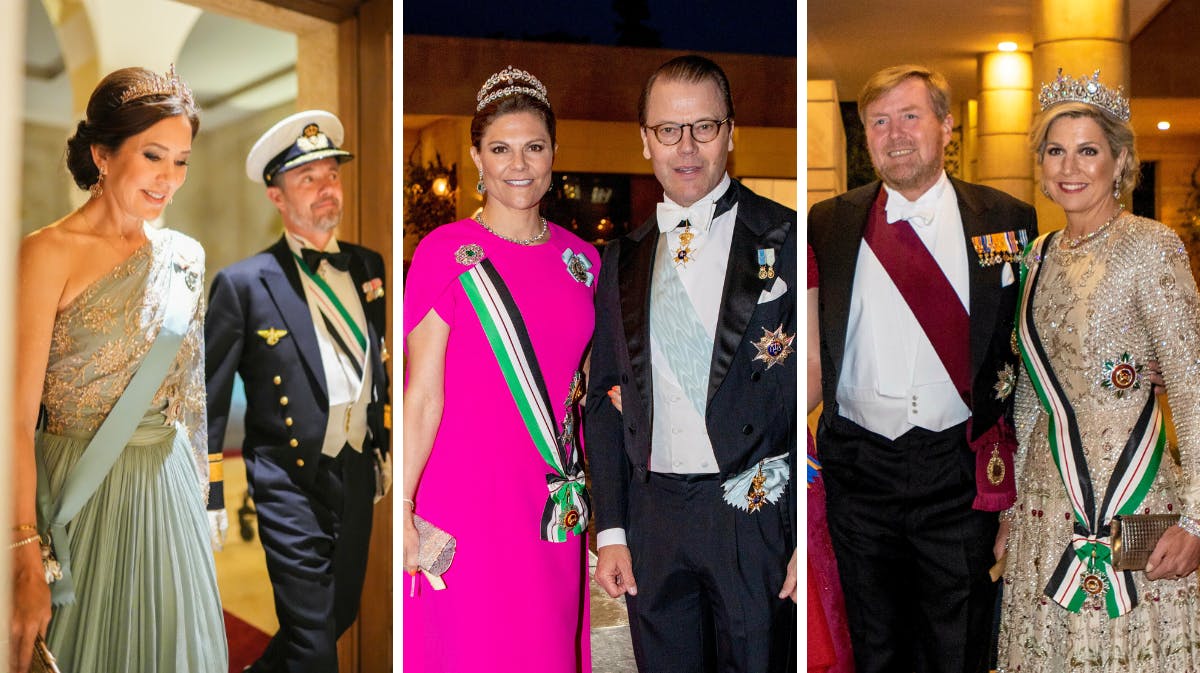 Kongelige gæster til bryllupsreception for kronprins Hussein og kronprinsesse Rajwa i Jordan. 