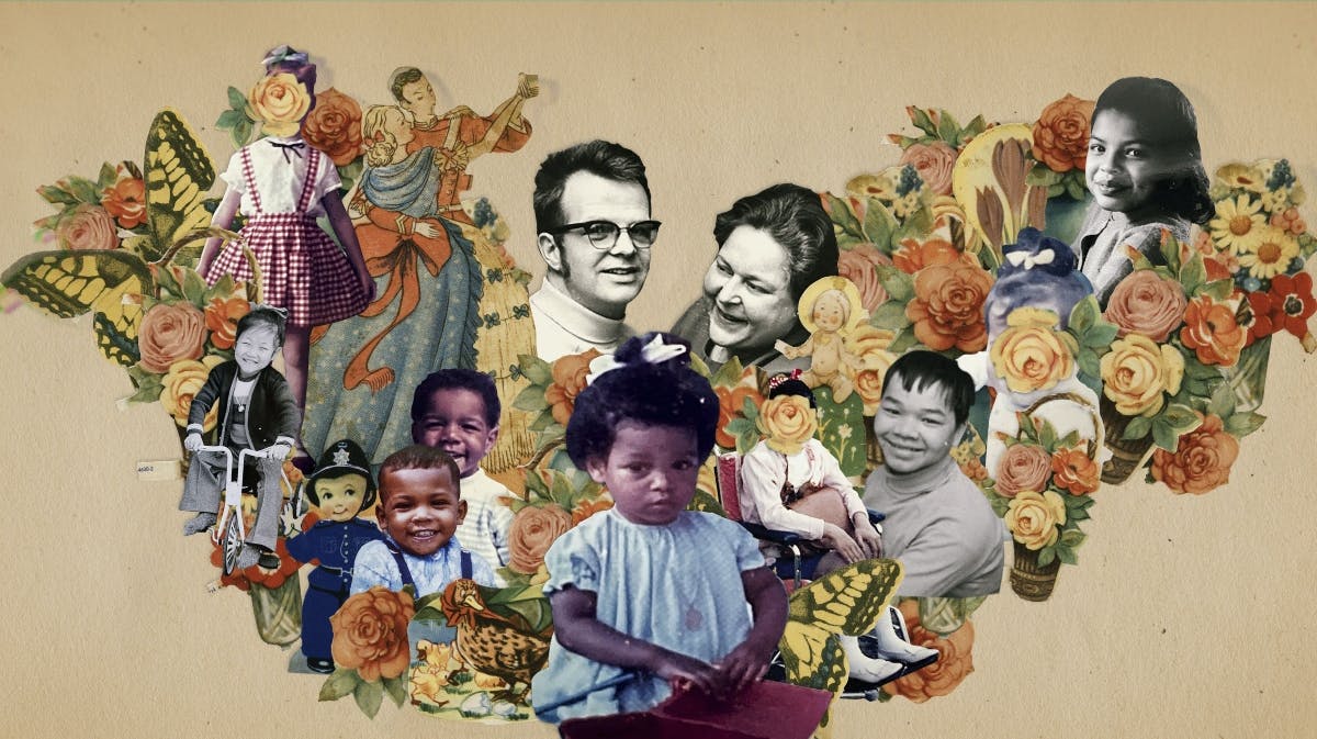 På billedet ses Lise og Ole Brems sammen med deres pleje- og adoptivbørn. Til højre ses Bo. 