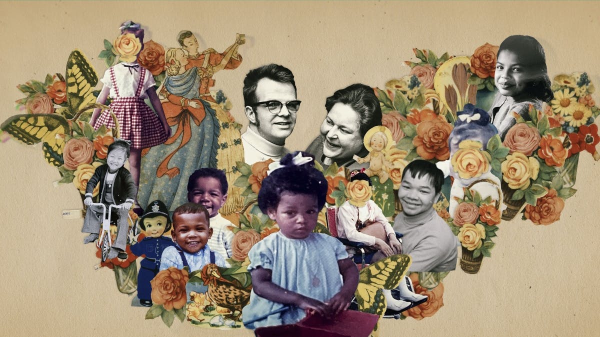 På billedet ses Lise og Ole Brems sammen med deres pleje- og adoptivbørn. Til højre ses Bo. 