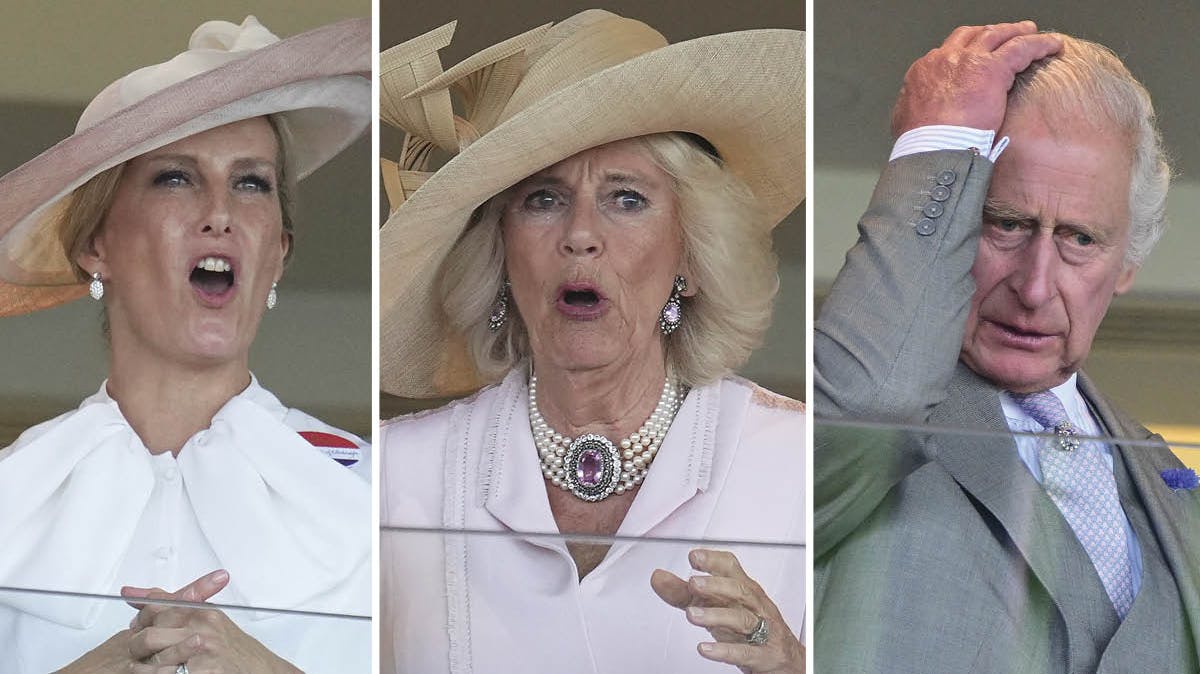 Spænding hos hertuginde Sophie, dronning Camilla og kong Charles til Royal Ascot 2023.

&nbsp;
