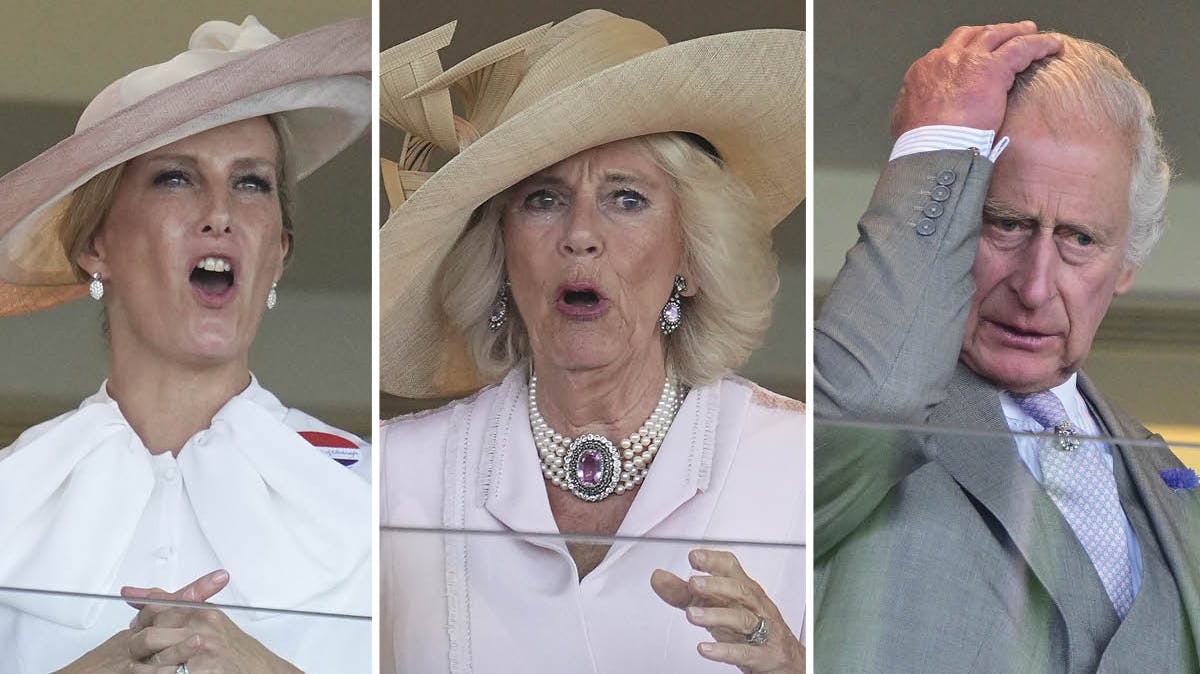 Spænding hos hertuginde Sophie, dronning Camilla og kong Charles til Royal Ascot 2023.
