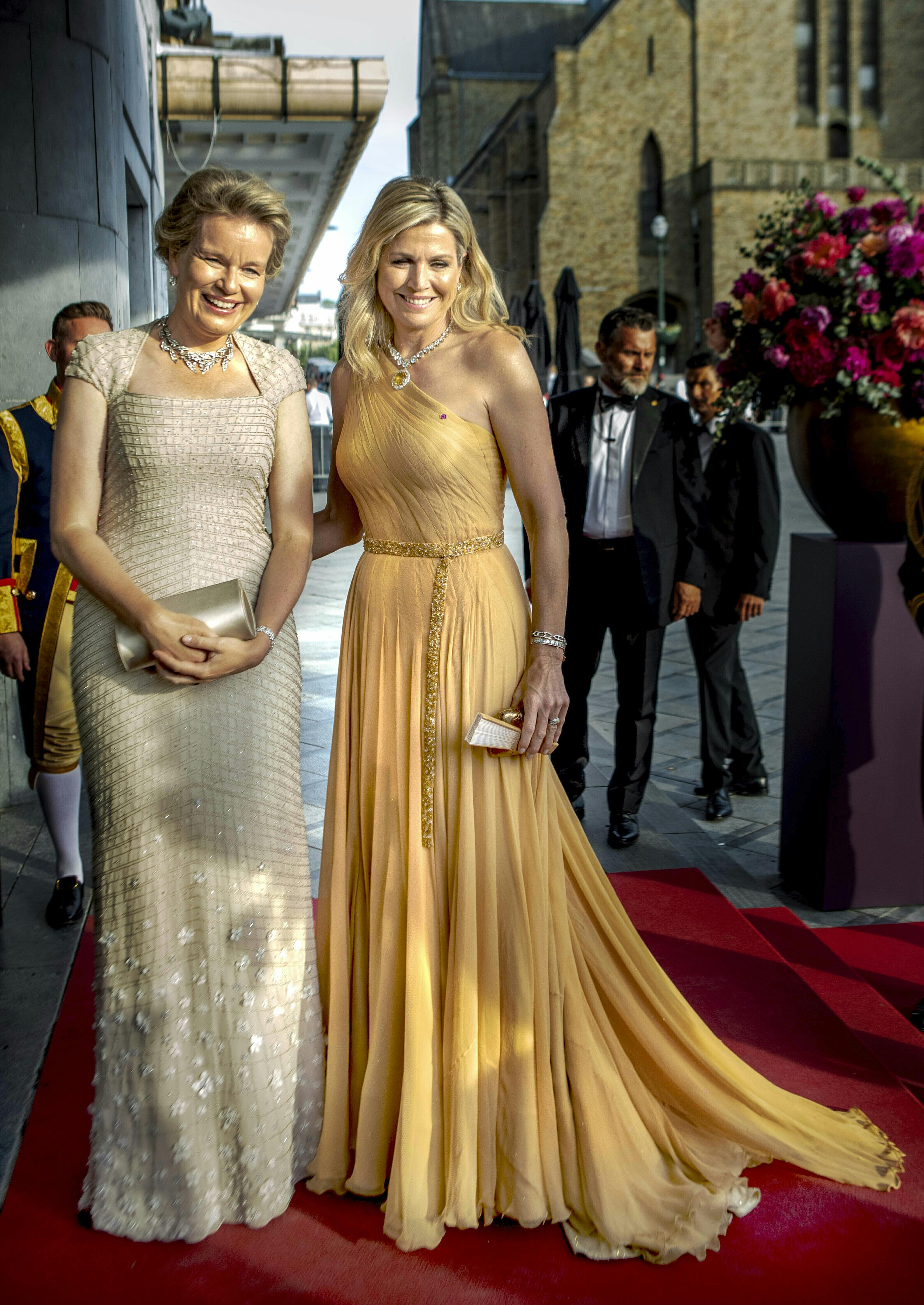 Queen Maxima of The Netherlands and Queen Mathilde of Belgium arrive at the culture house Flagey in Brussel, on June 21, 2023, for the contra presentation, on the 2nd of a 3 days State visit from The Netherlands to Belgium Photo by: Albert Nieboer/picture-alliance/dpa/AP Images