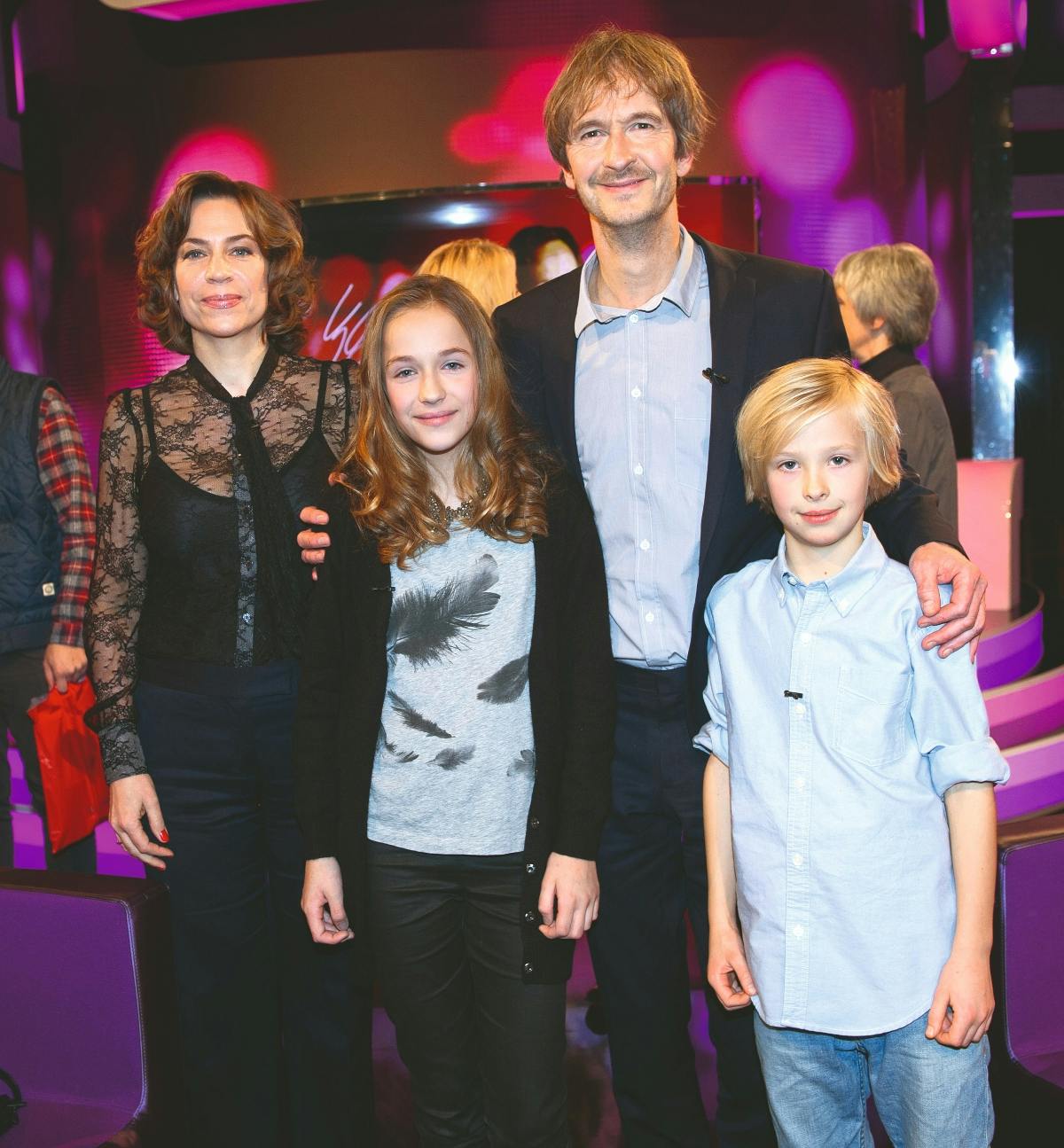 Lars Brygmann og Katrine Brygmann Salomon ses her i DR byen i 2012 sammen med deres to børn, Fernanda og Carlo.&nbsp;
