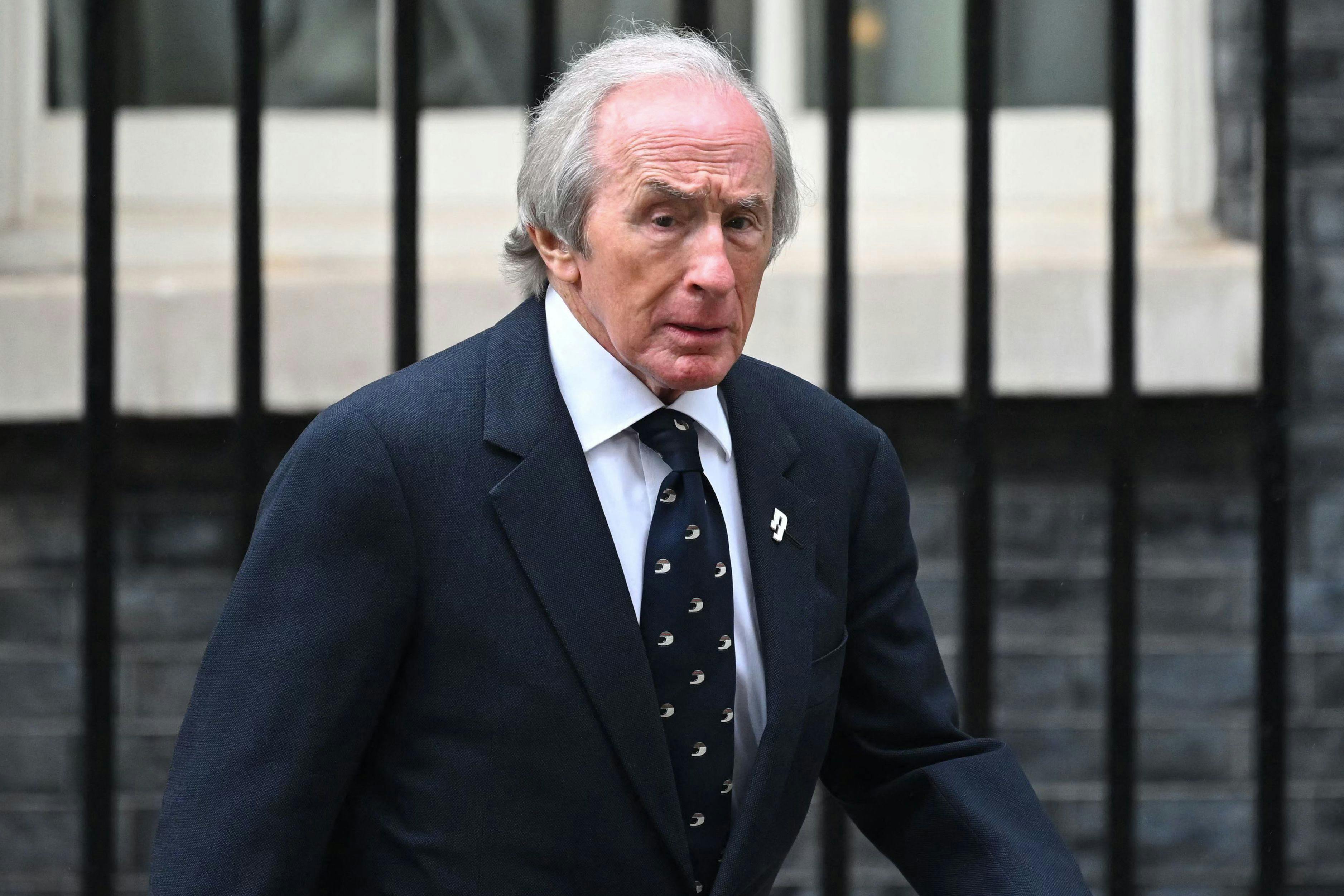 Former F1 driver Jackie Stewart arrives in Downing Street in London on July 4, 2023 ahead of the British Grand Prix. (Photo by JUSTIN TALLIS / AFP)