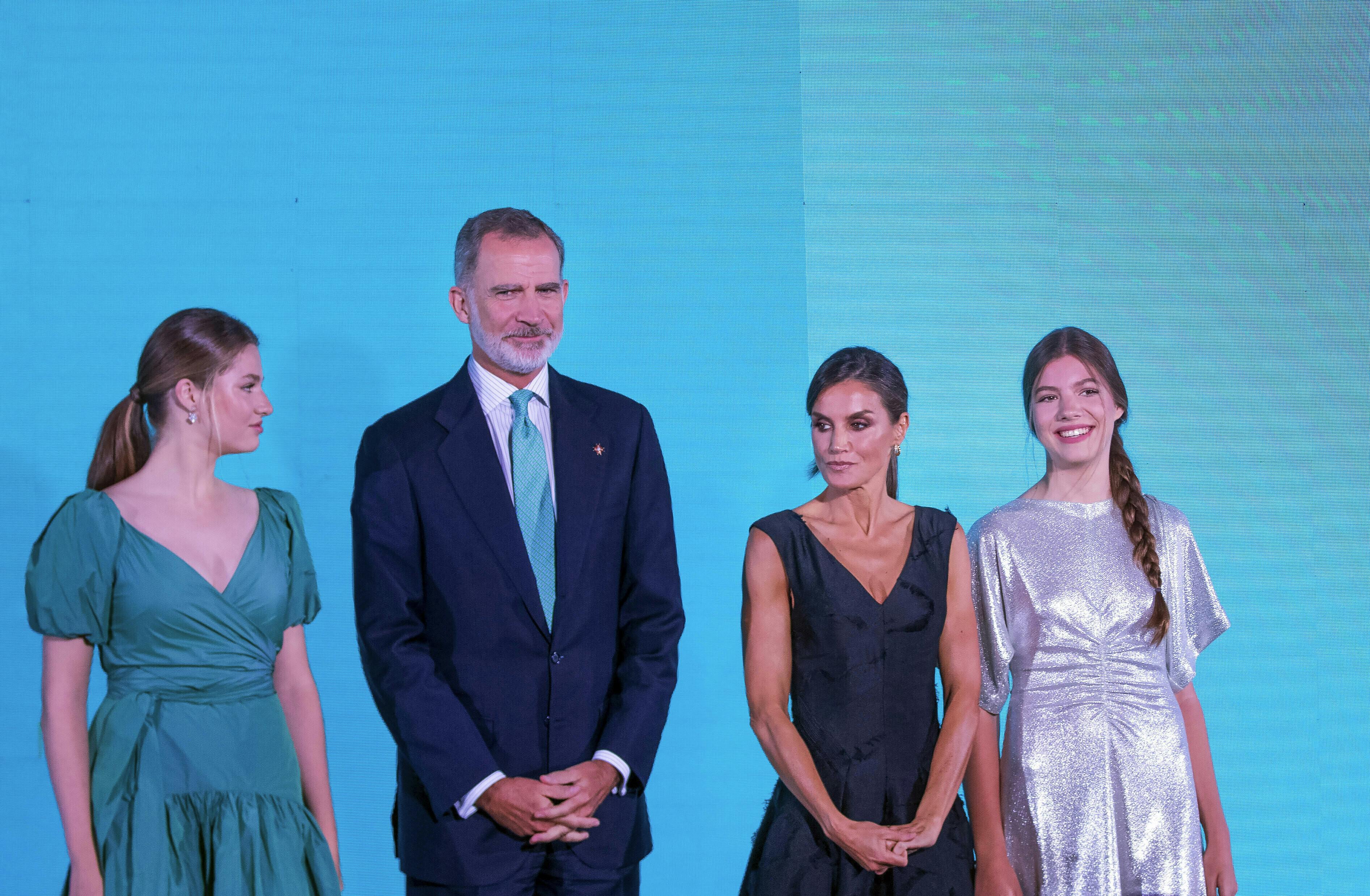 King Felipe, Queen Letizia, Princess Leonor and Princess Sofia of Spain at Hotel Camiral in Caldes de Malavella, on July 05, 2023, to attend the 2023 Princess of Girona Awards ceremony Photo by: Albert Nieboer/picture-alliance/dpa/AP Images