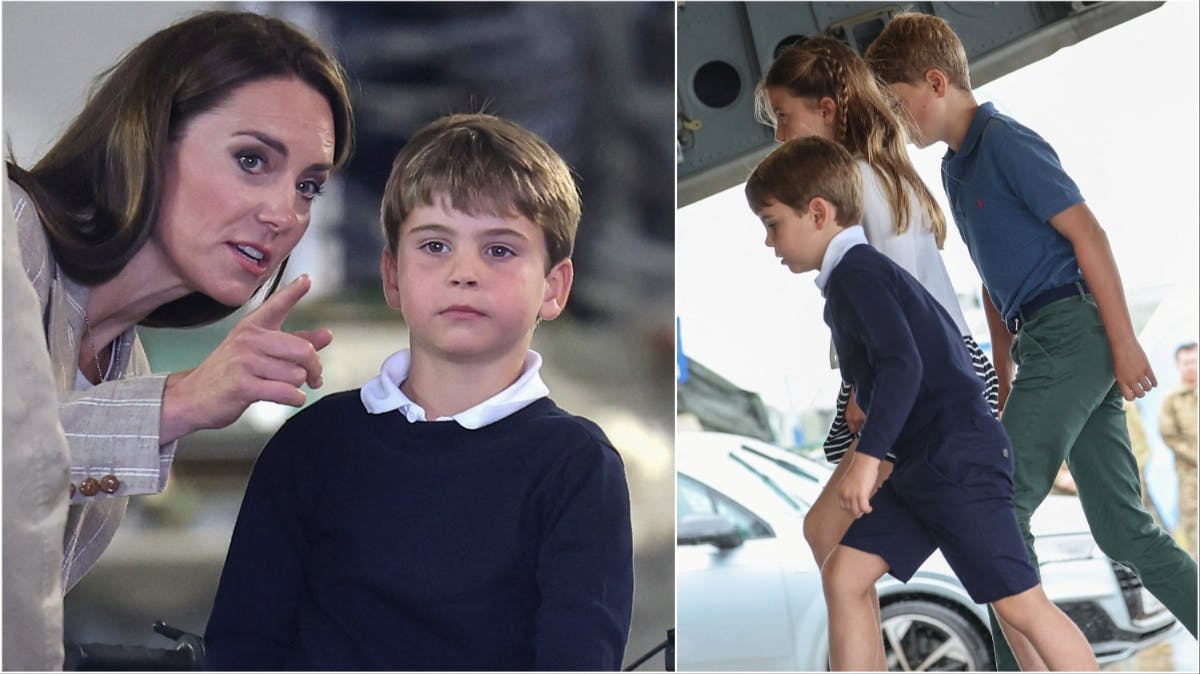 Prinsesse Kate og prins Louis. Prins Louis, prinsesse Charlotte og prins George.

