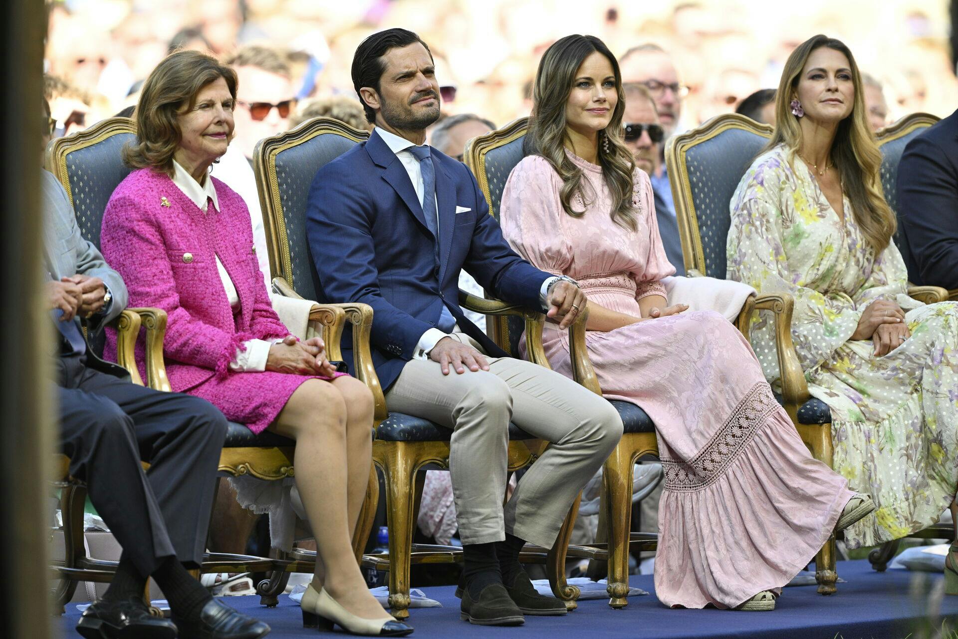 Dronning Silvia, prins Carl Philip, prinsesse Sofia og prinsesse Madeleine til Victoriakoncerten.&nbsp;

