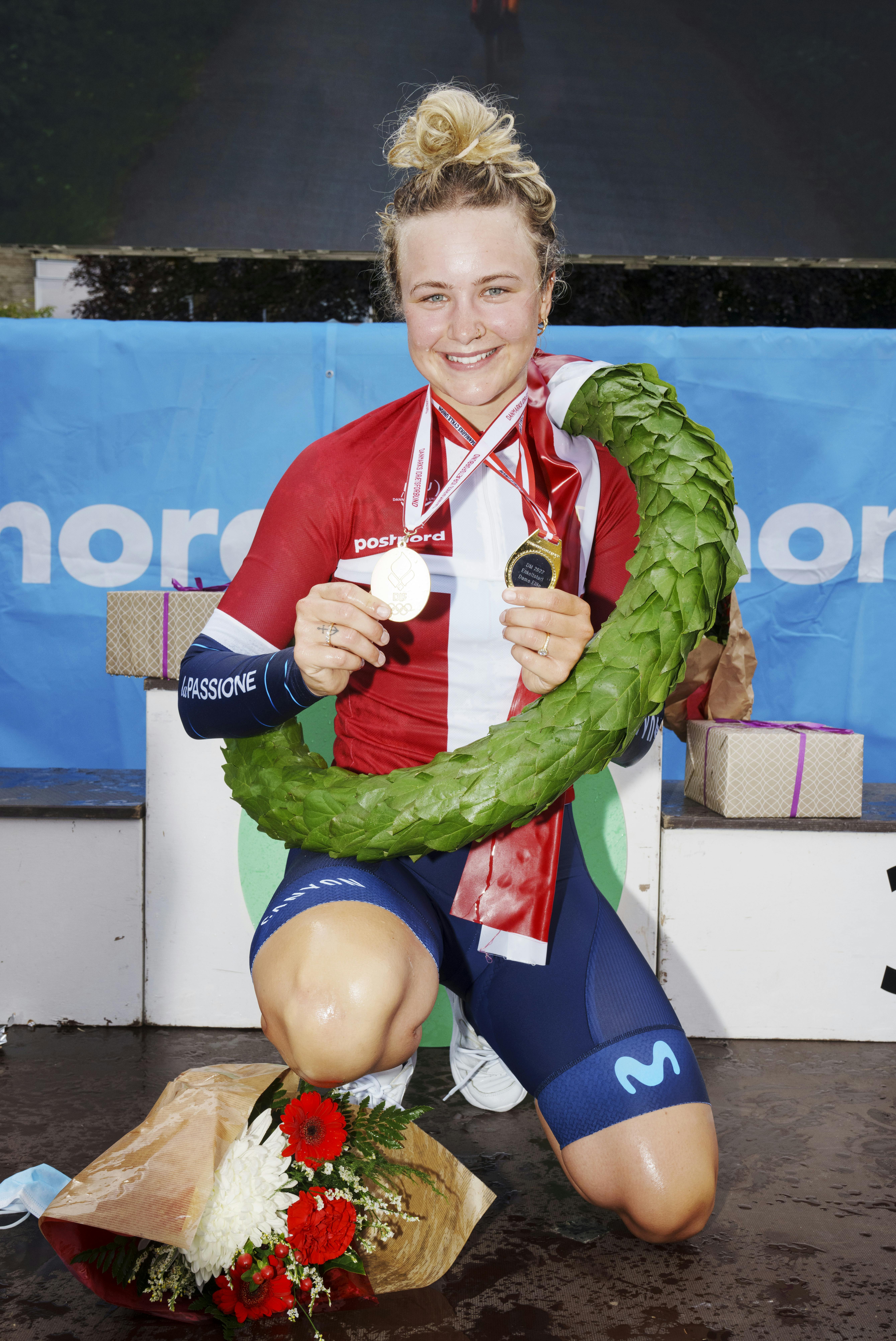 Emma Cecilie Norsgaard Bjerg vinder DM i enkeltstart Kvinder Elite, Aalborg torsdag den 23. juni 2022.. (Foto: Bo Amstrup/Ritzau Scanpix)