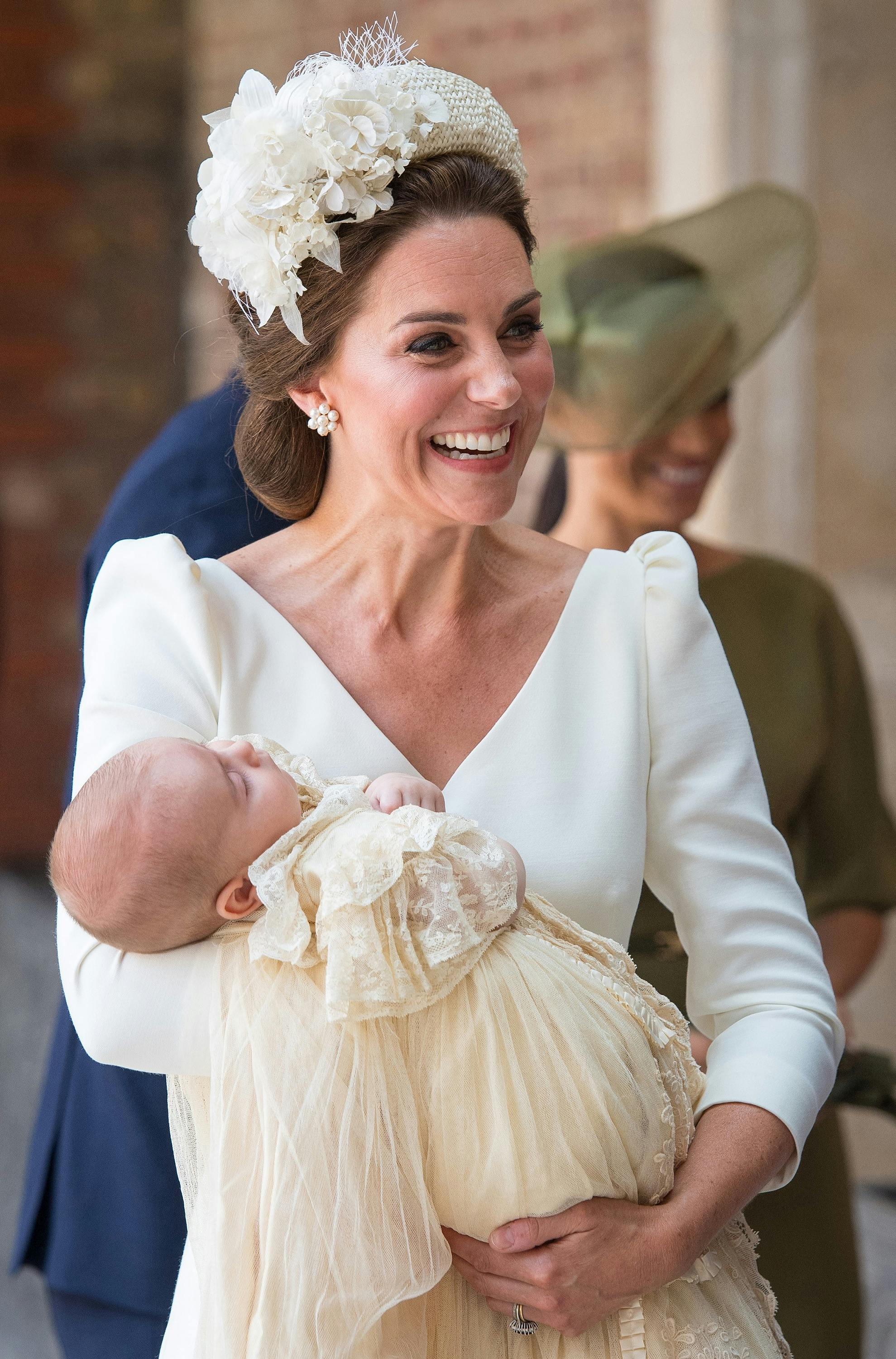 Members of The Royal Family attend the Christening of Prince Louis at the Chapel Royal, St. James's Palace, London, UK, on the 9th July 2018. Picture by Dominic Lipinski/WPA-Pool. 09 Jul 2018 Pictured: Prince Louis, Catherine, Duchess of Cambridge, Kate Middleton. Photo credit: MEGA TheMegaAgency.com +1 888 505 6342 (Mega Agency TagID: MEGA250143_005.jpg) [Photo via Mega Agency]