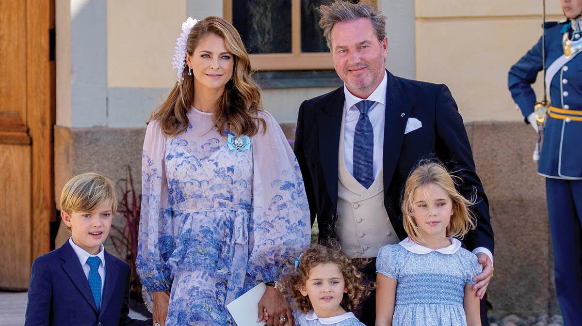 Prinsesse Madeleine og familien ved prins Julians dåb i 2021.