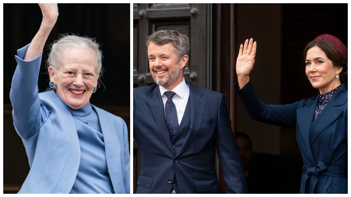 Dronning Margrethe, kronprins Frederik og kronprinsesse Mary.&nbsp;