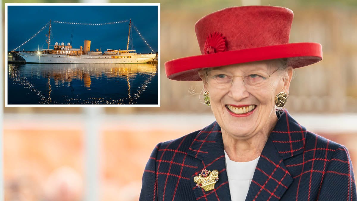 Dronning Margrethe og kongeskibet Dannebrog. 