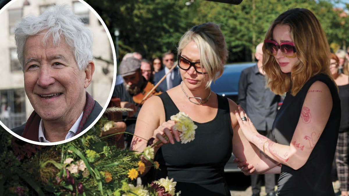 Eddie Skollers to yngste døtre, Ingrid og Sarah, siger et sidste farvel. 