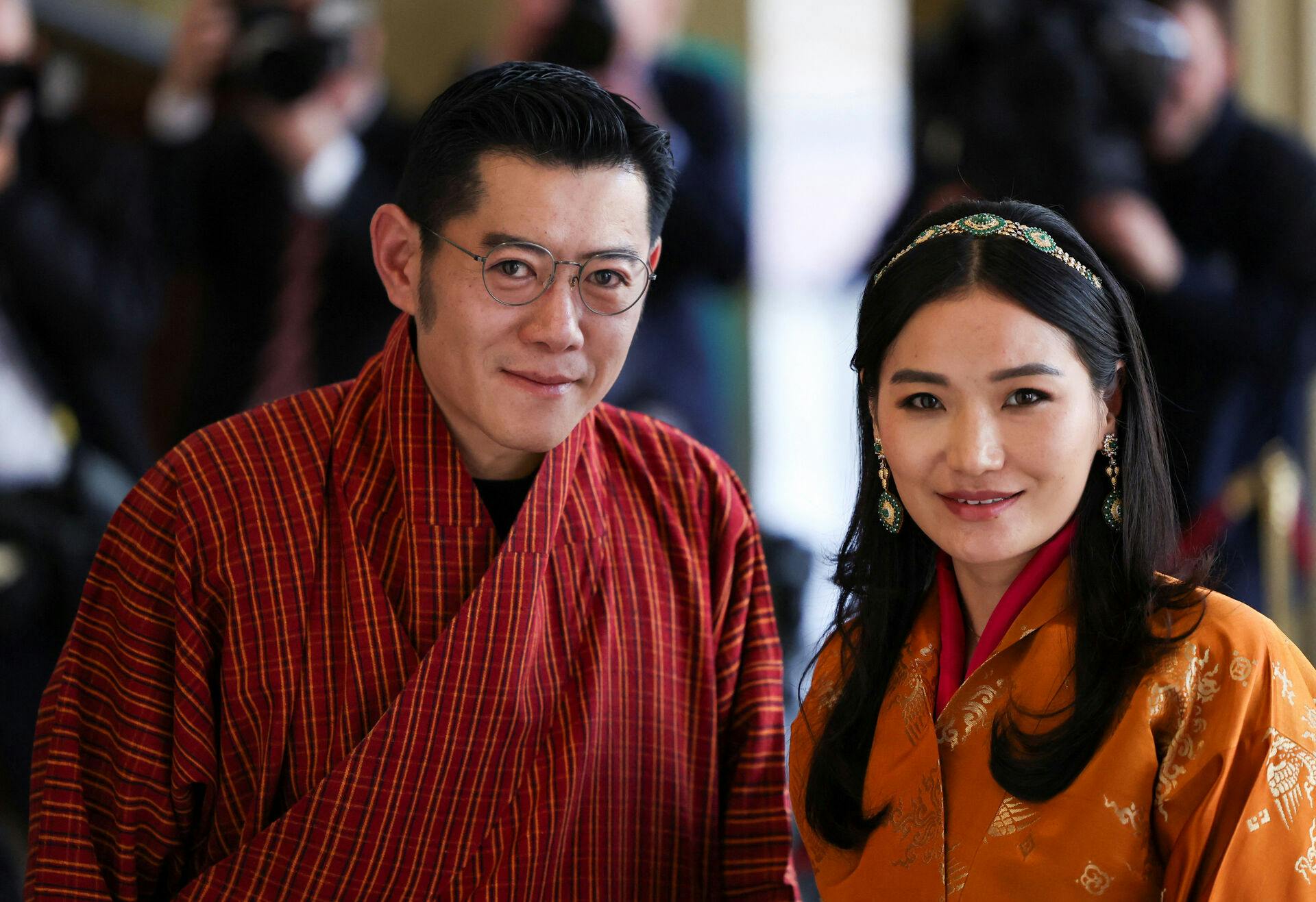Bhutan's King Jigme Khesar Namgyel Wangchuck and Queen Jetsun Pema arrive to Britain's King Charles' reception at Buckingham Palace in London, Britain May 5, 2023 REUTERS/Henry Nicholls