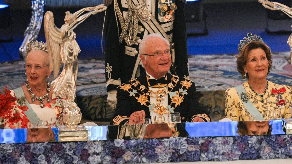 Dronning Margrethe, kong Carl Gustaf og dronning Sonja.&nbsp;