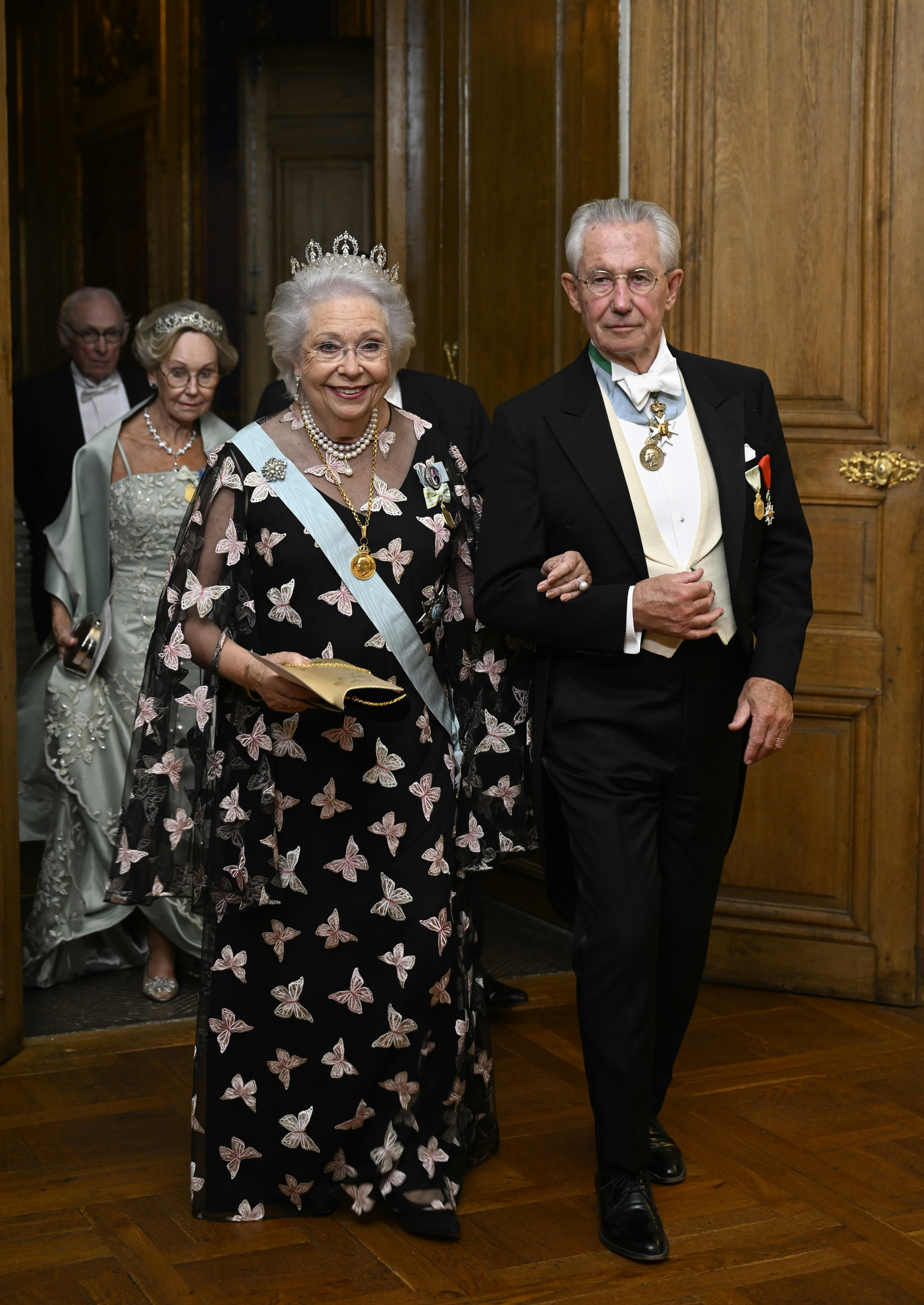 Sweden's Princess Christina, Mrs Magnuson and Consul General Tord Magnuson arrive at the Jubilee dinner at the Royal Palace in Stockholm, Sweden, on September 15, 2023, in connection with the 50th anniversary of HM the King's accession to the throne. Photo: Fredrik Sandberg / TT / code 10080