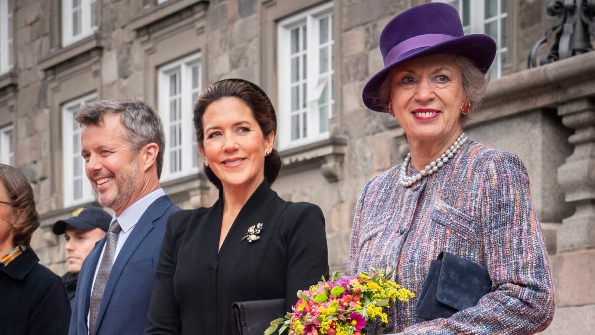 Kronprins Frederik, kronprinsesse Mary og prinsesse Benedikte på Folketingets åbning i 2020