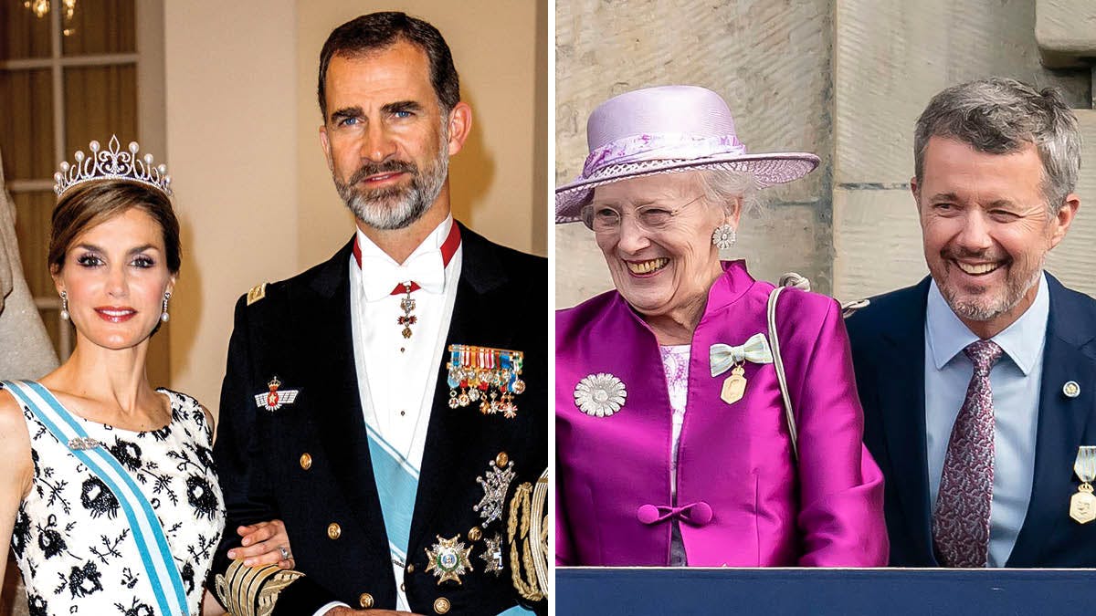 Dronning Letizia og kong Felipe samt dronning Margrethe og kronprins Frederik. 