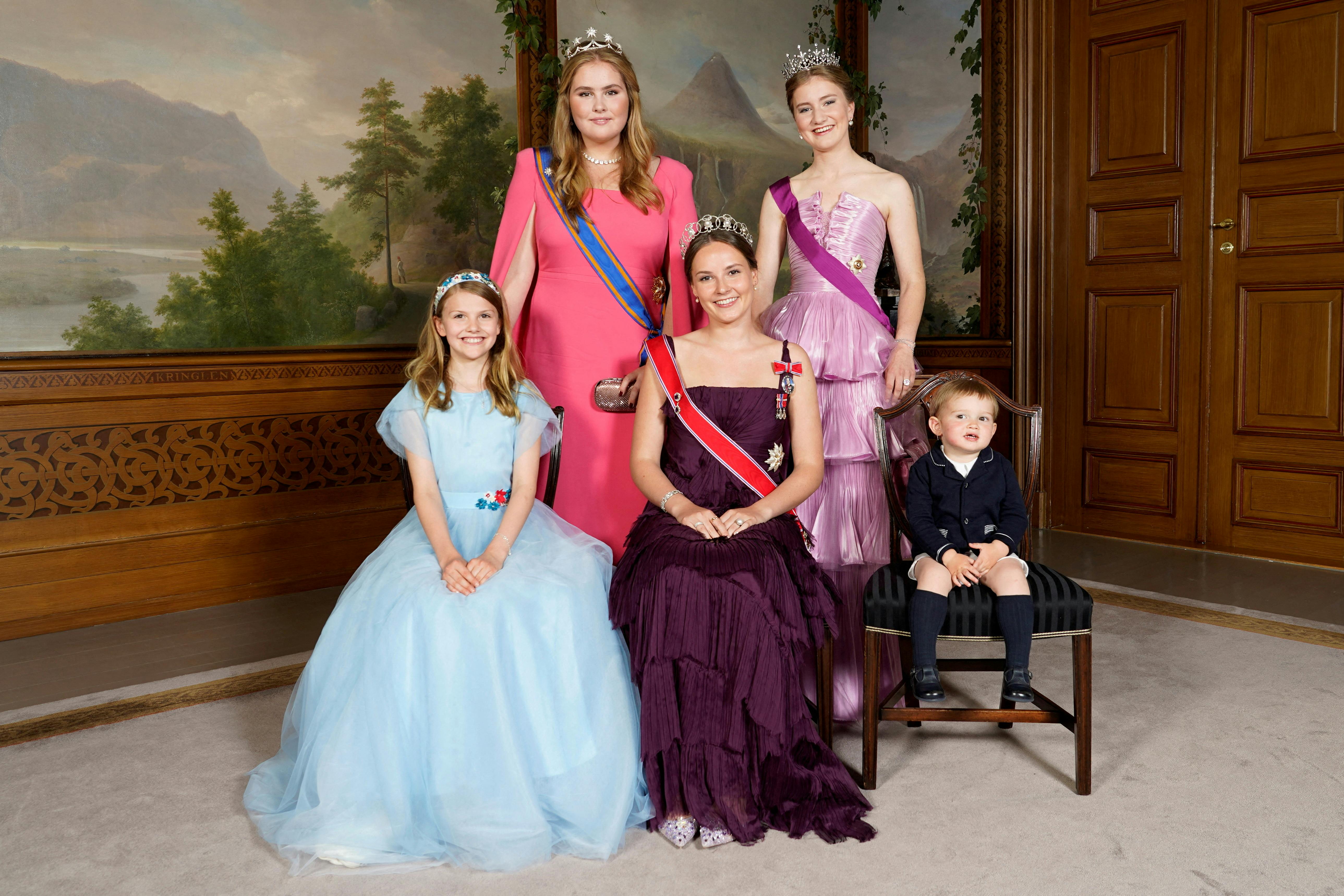 In front from left: Princess Estelle from Sweden, Princess Ingrid Alexandra and Prince Charles of Luxembourg. Behind is Princess Catharina-Amalia from Netherlands and Princess Elisabeth from Belgium. Heirs to the throne gathered at the castle before the celebration of Princess Ingrid Alexandra's 18th birthday, in Oslo, Norway, June 17, 2022. Lise Aaserud /POOL NTB/via REUTERS ATTENTION EDITORS - THIS IMAGE WAS PROVIDED BY A THIRD PARTY. NORWAY OUT.NO COMMERCIAL OR EDITORIAL SALES IN NORWAY.