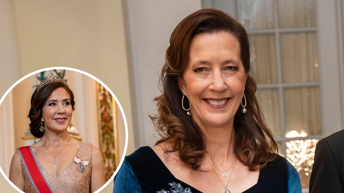 Jane Stephens ved ankomsten til prins Christians fødselsdag. Indsat foto: Kronprinsesse Mary under en middag på Amalienborg tidligere på året. 