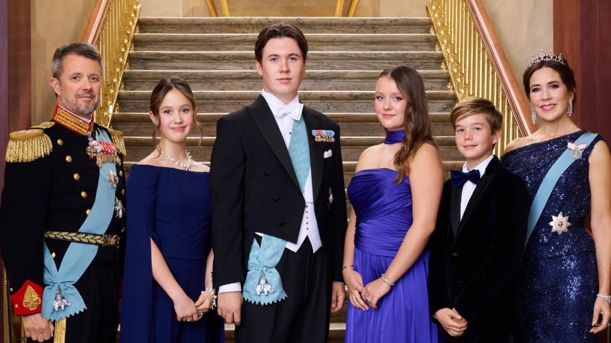 Kronprins Frederik, prinsesse Josephine, prins Christian, prinsesse Isabella, prins Vincent og kronprinsesse Mary