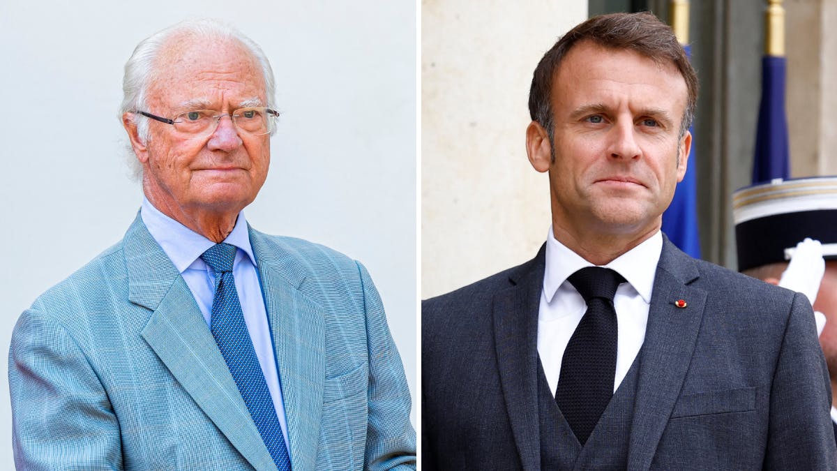 Kong Carl Gustaf og Emmanuel Macron. 