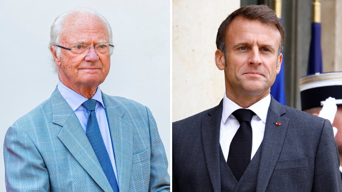 Kong Carl Gustaf og Emmanuel Macron. 