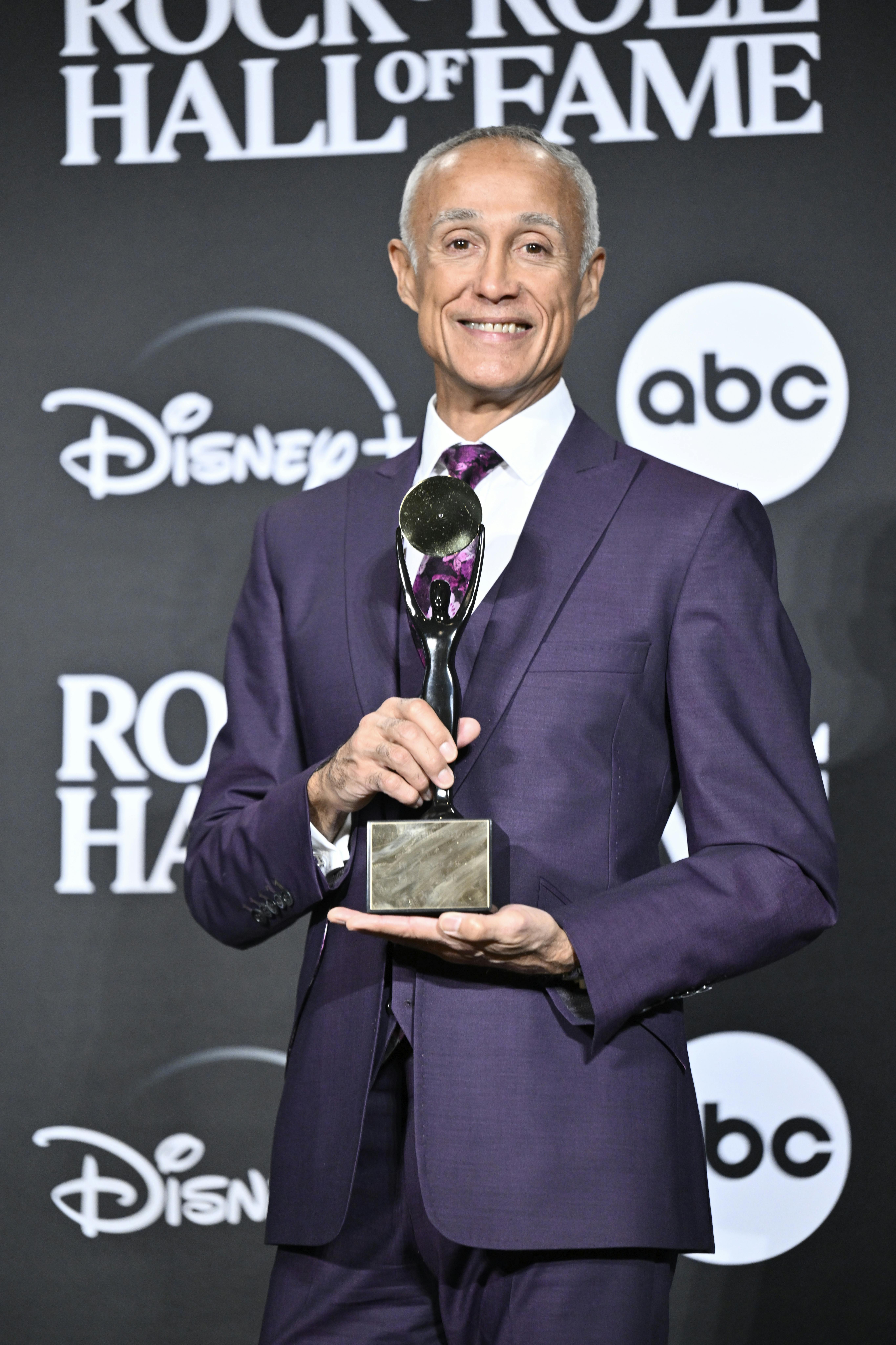 Andrew Ridgeley poses in the press room during the Rock & Roll Hall of Fame Induction Ceremony on Friday, Nov. 3, 2023, at Barclays Center in New York. (Photo by Evan Agostini/Invision/AP)