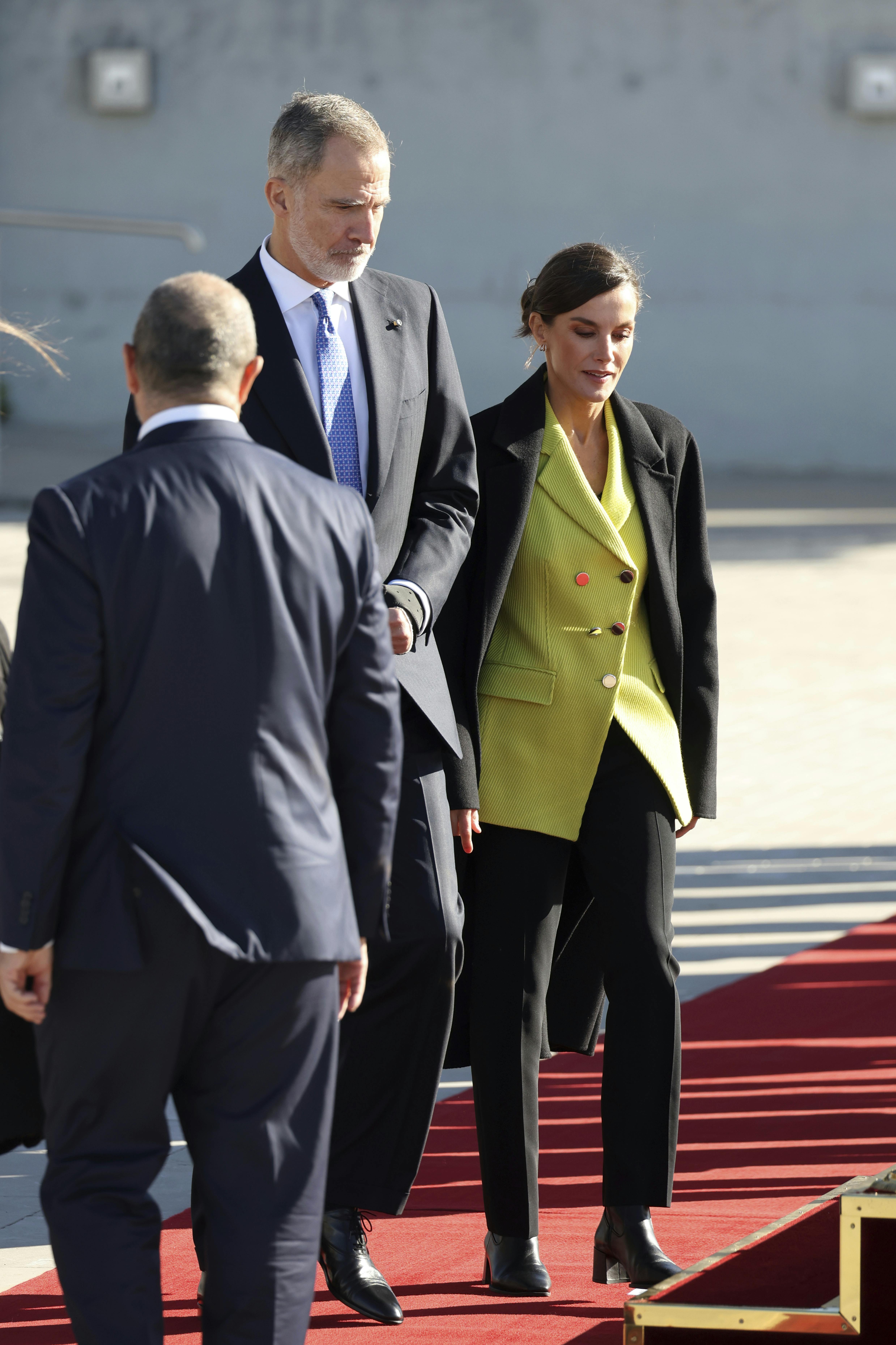 King Felipe and Queen Letizia travel to Denmark to begin their State Visit, on November 6, 2023, in Madrid (Spain). Their Majesties the King and Queen of Spain will pay a state visit to the Kingdom of Denmark on November 6, 7 and 8, which will serve to highlight and strengthen bilateral ties and relations between the two countries. REYES Raúl Terrel / Europa Press 11/06/2023 (Europa Press via AP)