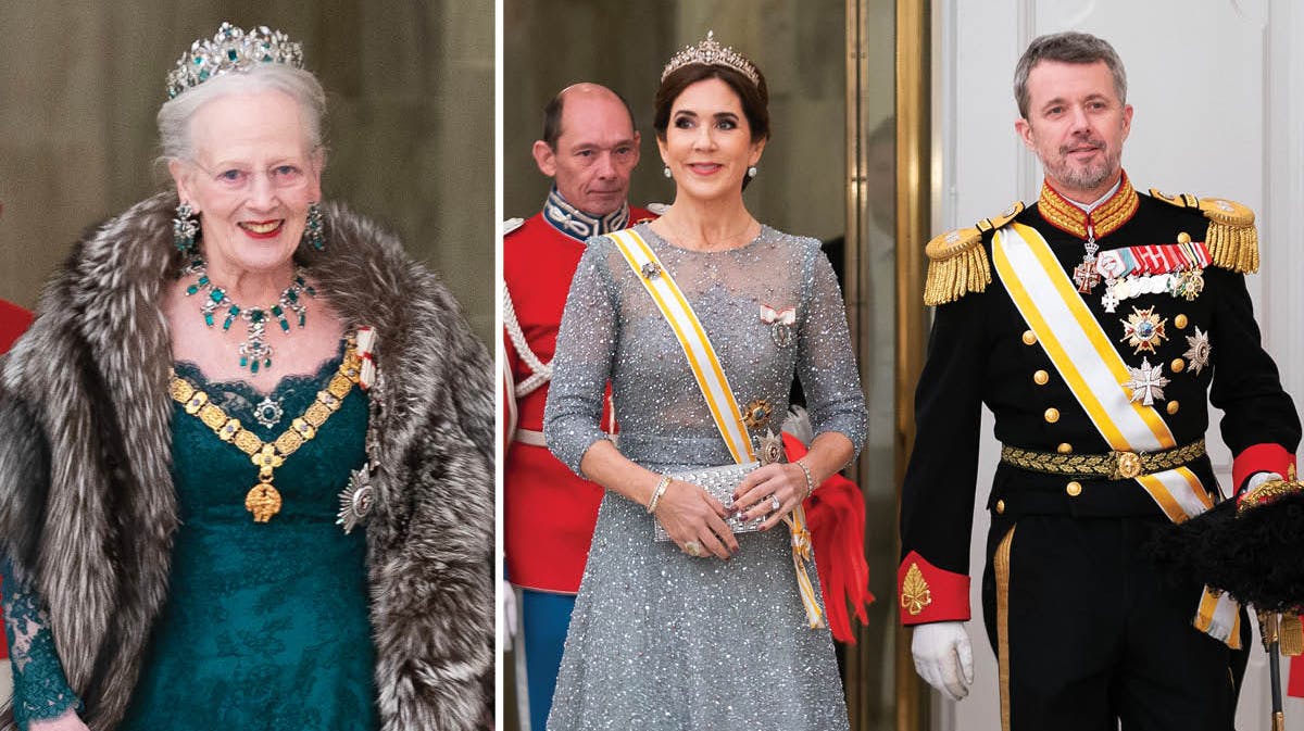 Dronning Margrethe, kronprinsesse Mary og kronprins Frederik.