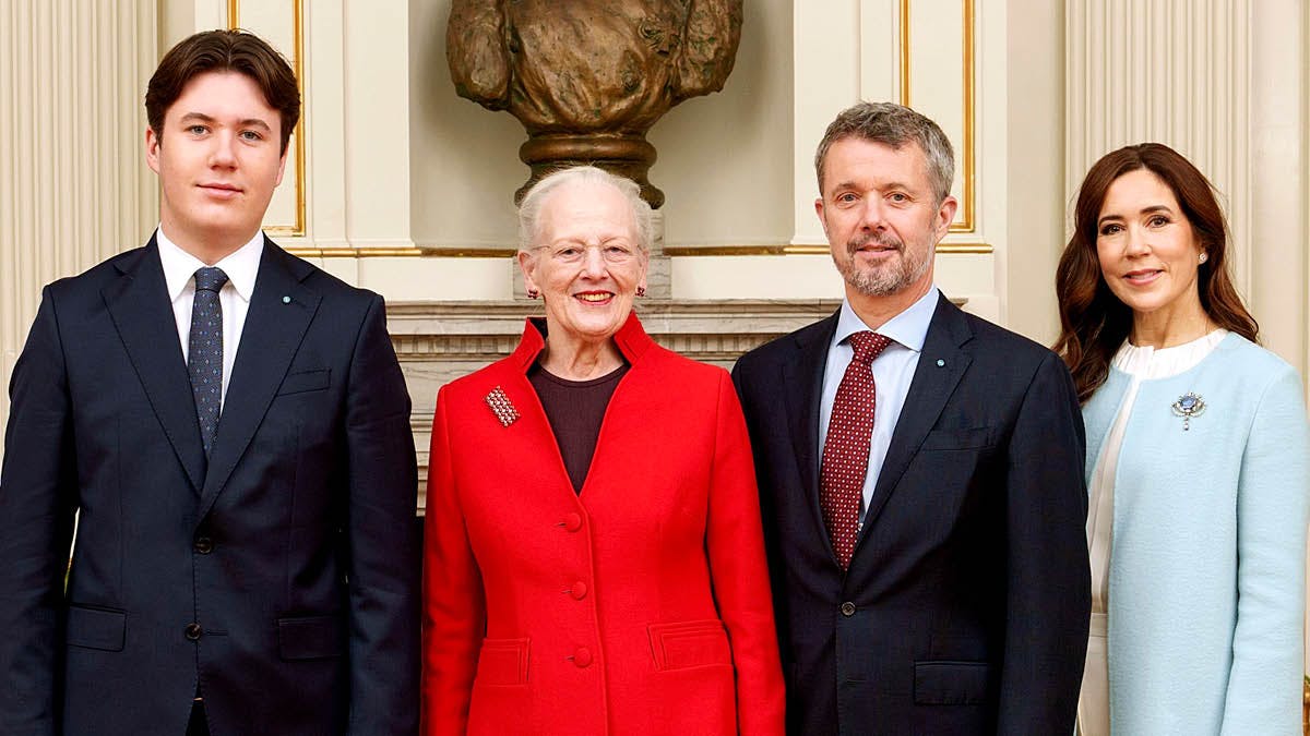 Prins Christian, dronning Margrethe, kronprins Frederik og kronprinsesse Mary. 