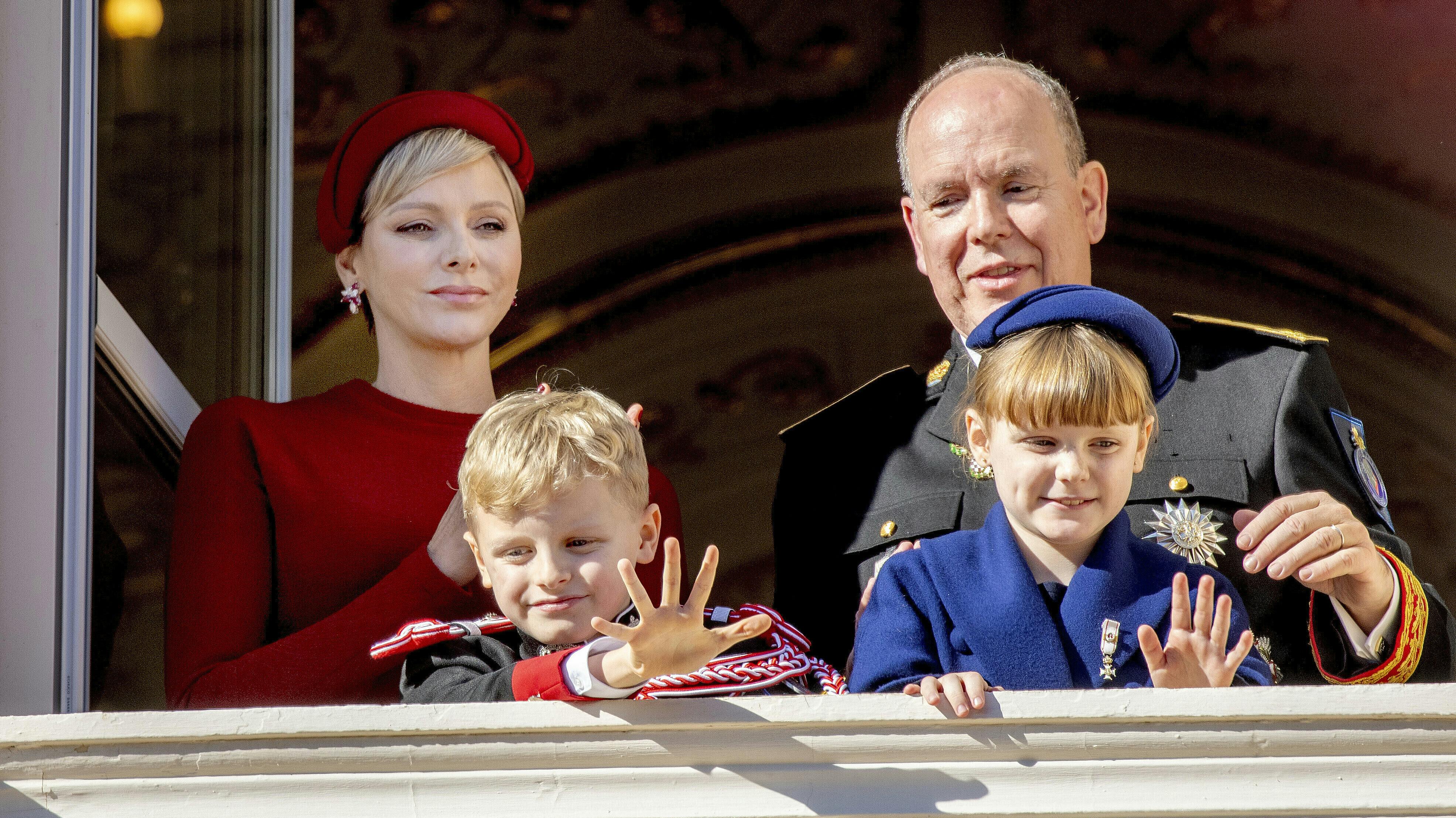 Princess Caroline of Hanover, Andrea Casiraghi and Charlotte Casiraghi of Monaco on the balcony of the Princely Palace in Monaco-Ville, on November 19, 2023, during the Monaco national day celebrations Photo by: Albert Nieboer/picture-alliance/dpa/AP Images