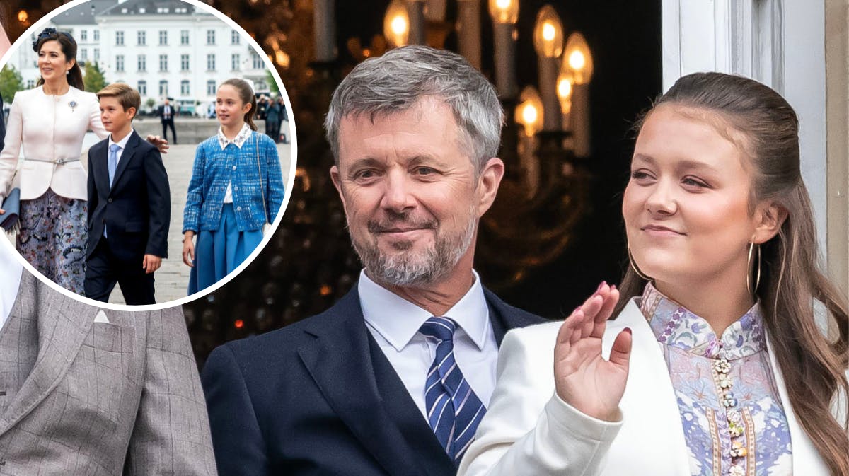 Kronprins Frederik og prinsesse Isabella. Indsat foto: Kronprinsesse Mary, prins Vincent og prinsesse Josephine. 