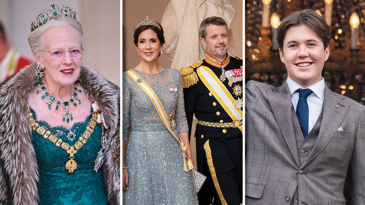 Dronning Margrethe, kronprinsparret og prins Christian.