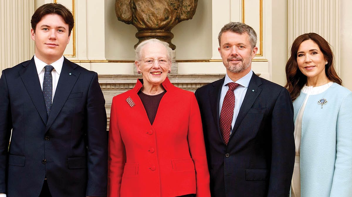 Prins Christian, dronning Margrethe, kronprins Frederik og kronprinsesse Mary.