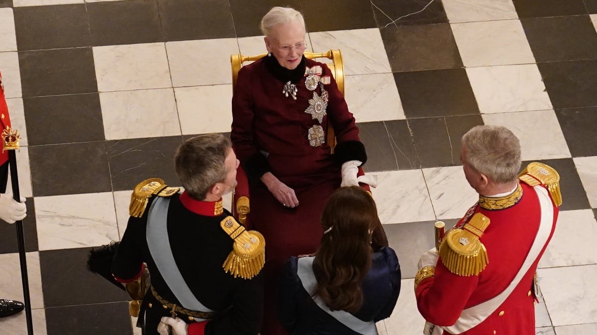 Dronning Margrethe, kronprins Frederik og kronprinsesse Mary