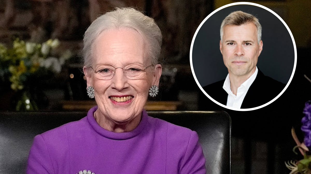 Dronning Margrethe og kongehuskommentator Thomas Larsen. 