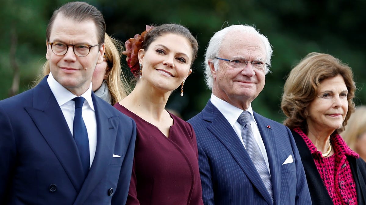 Prins Daniel, kronprinsesse Victoria, kong Carl Gustaf og dronning Silvia