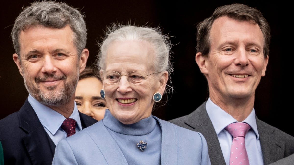 Kronprind Frederik, dronning Margrethe og prins Joachim. 