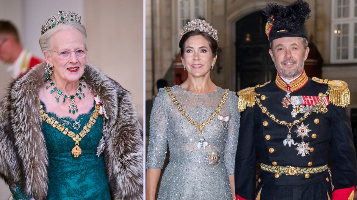 Dronning Margrethe samt daværende kronprinsesse Mary og kronprins Frederik.