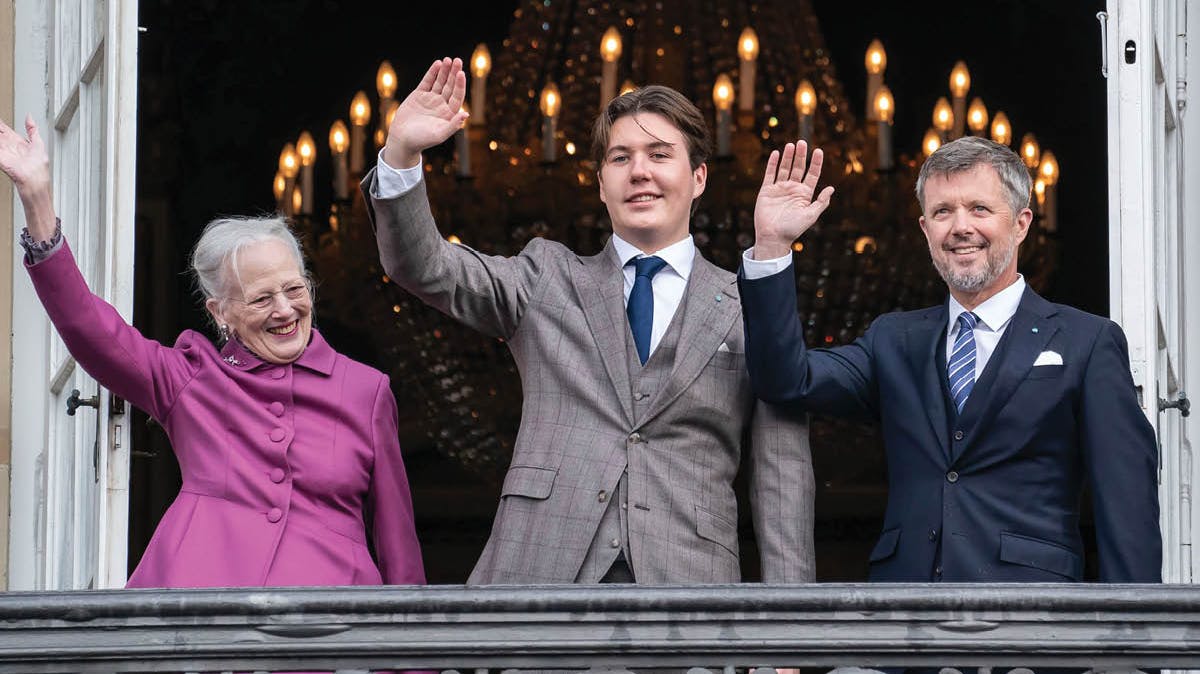 Dronning Margrethe, prins Christian, kronprins Frederik.