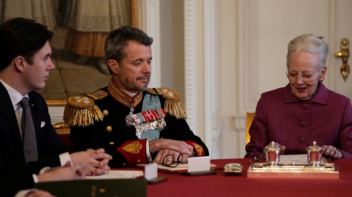 Kronprins Christian, kong Frederik og dronning Margrethe.&nbsp;