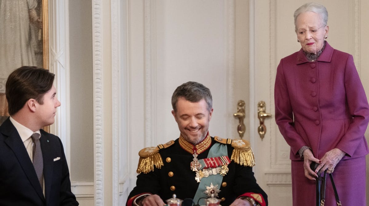 Kronprins Christian, kong Frederik og dronning Margrethe. 
