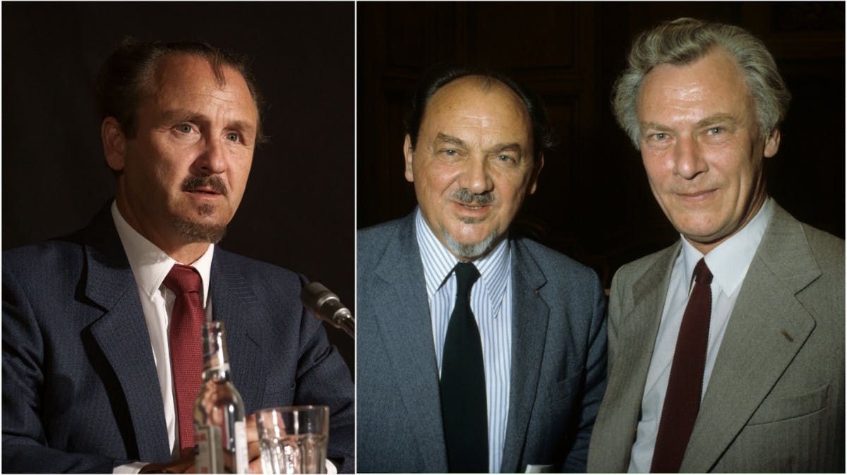 Lars Ranthe som Anker Jørgensen ved siden af den rigtige Anker Jørgensen og Poul Schlüter. 