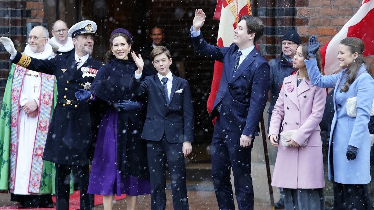 Kong Frederik, dronning Mary, prins Vincent, kronprins Christian, prinsesse Josephine og prinsesse Isabella