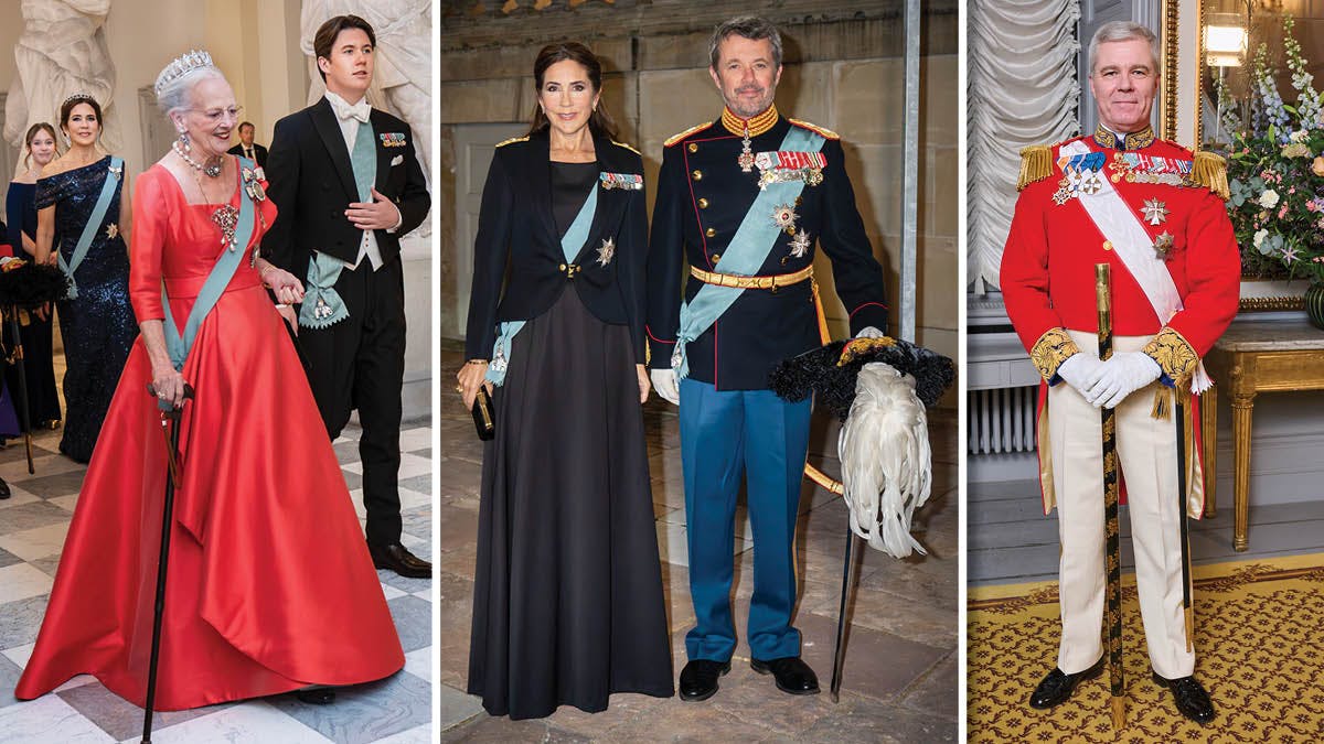 Dronning Margrethe, daværende prins Christian, daværende kronprinsesse Mary og kronprins Frederik og daværende hofmarskal Kim Kristensen.