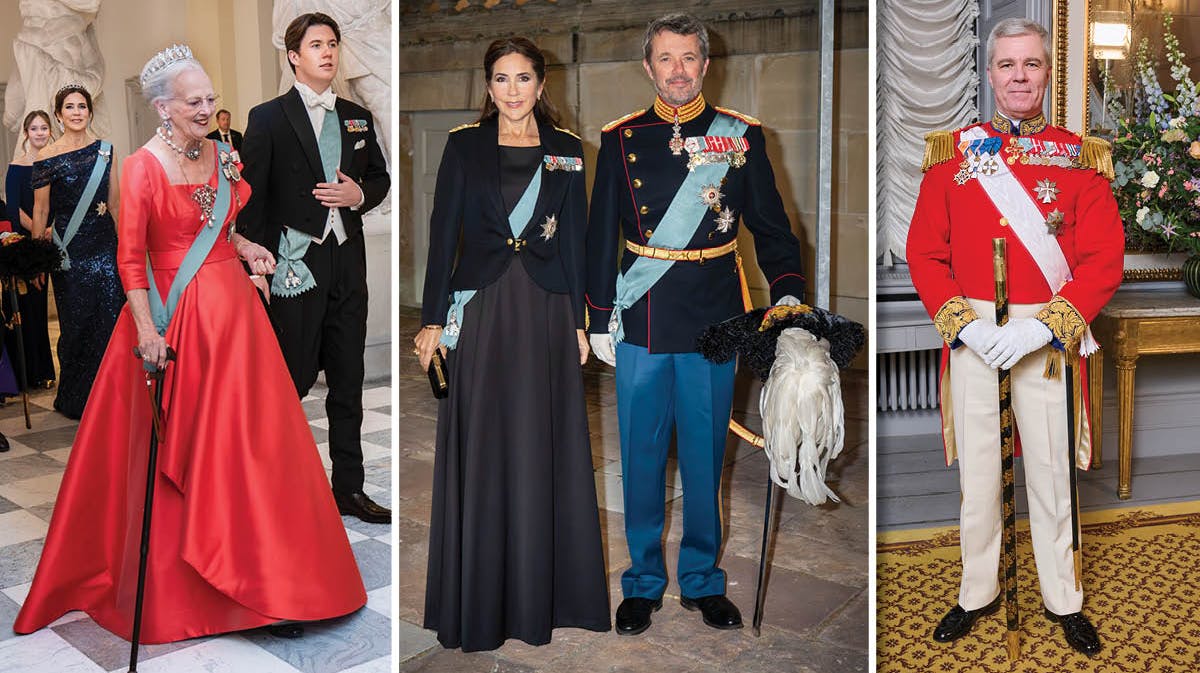 Dronning Margrethe, daværende prins Christian, daværende kronprinsesse Mary og kronprins Frederik og daværende hofmarskal Kim Kristensen.