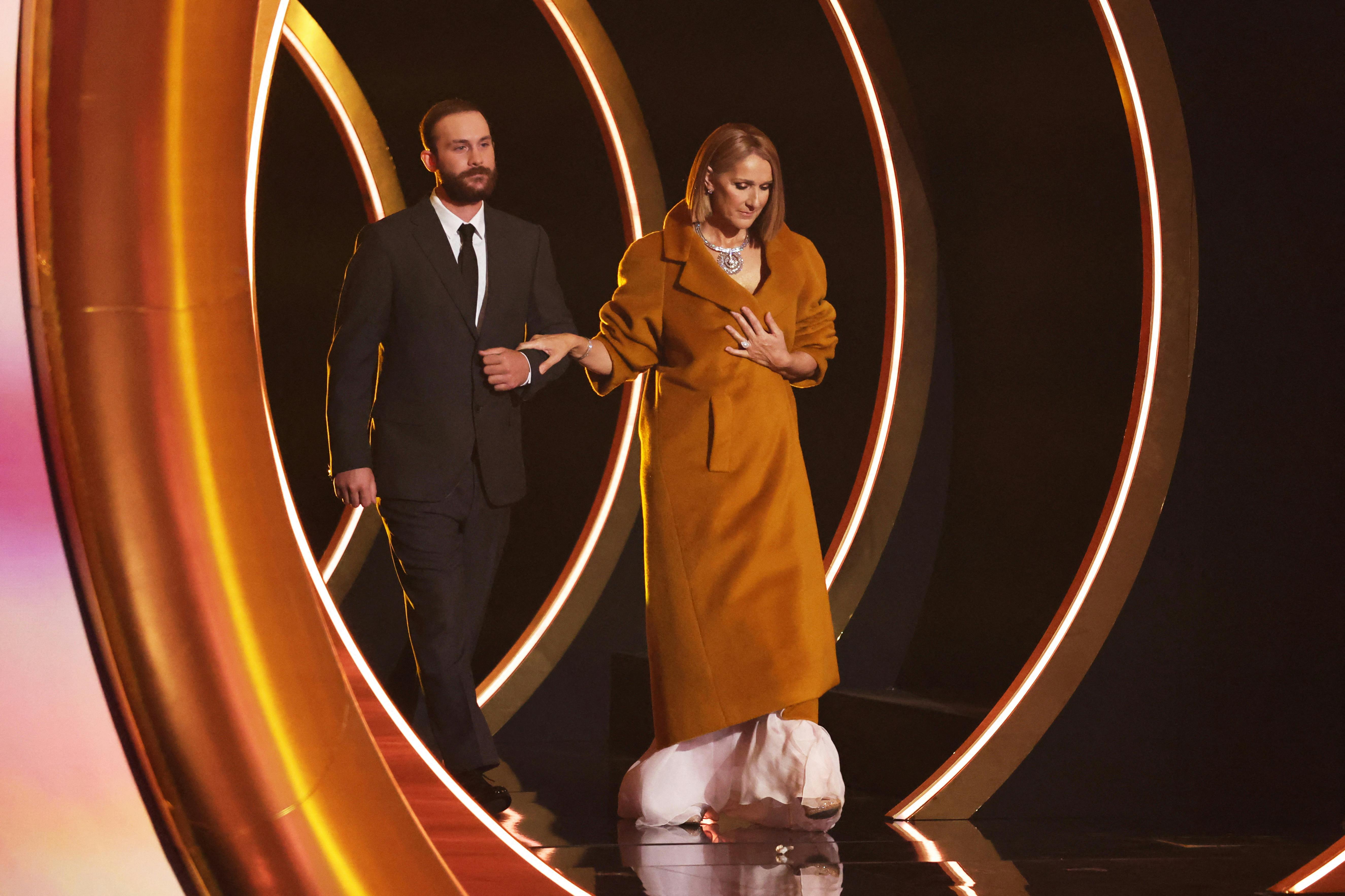 Celine Dion appears onstage during the 66th Annual Grammy Awards in Los Angeles, California, U.S., February 4, 2024. REUTERS/Mike Blake