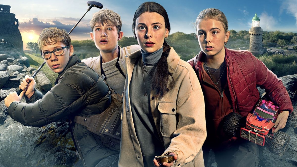 Vennerne Charly, Niels, Tania og Silje i "Mysteriet om Bornholm"