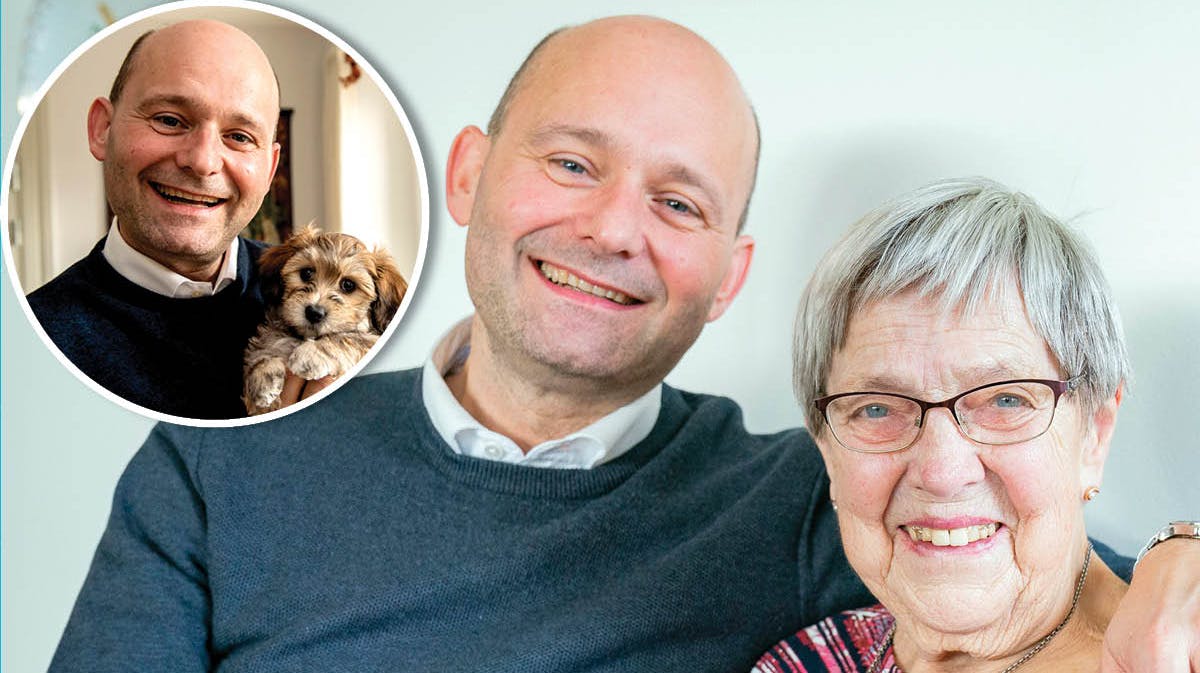 Søren Pape Poulsen med sin mor, Ruth, og sin lille hund, Maggie.